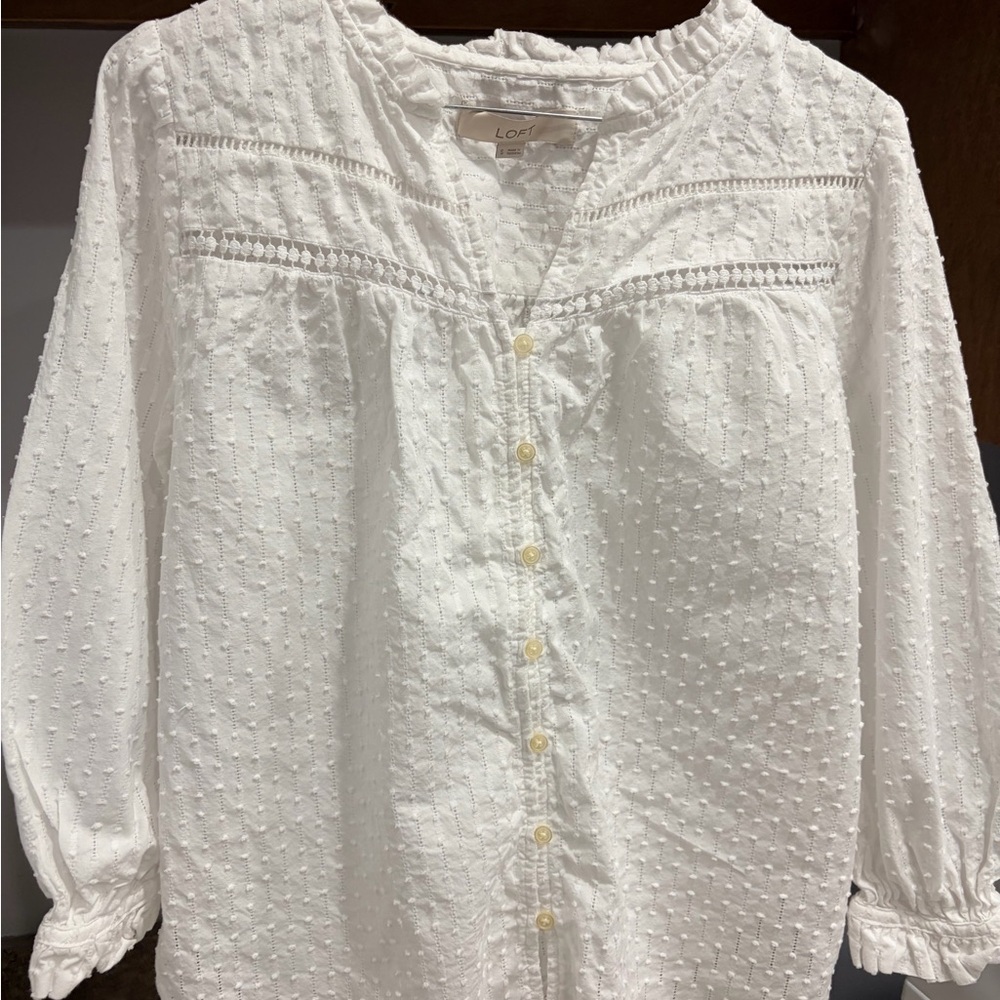 LOFT Women's Ivory Textured Blouse